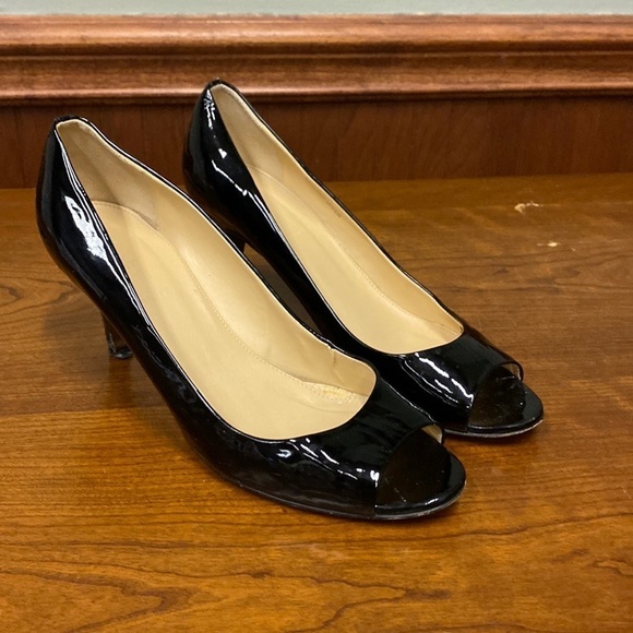 J.Crew - Peep Toe Pump Heels “DREA” 64452 Black Patent - Picture 1 of 6